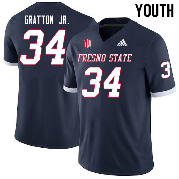 Youth #34 Frankco Gratton Jr. Fresno State Bulldogs College Football Jerseys Sale-Navy - Click Image to Close
